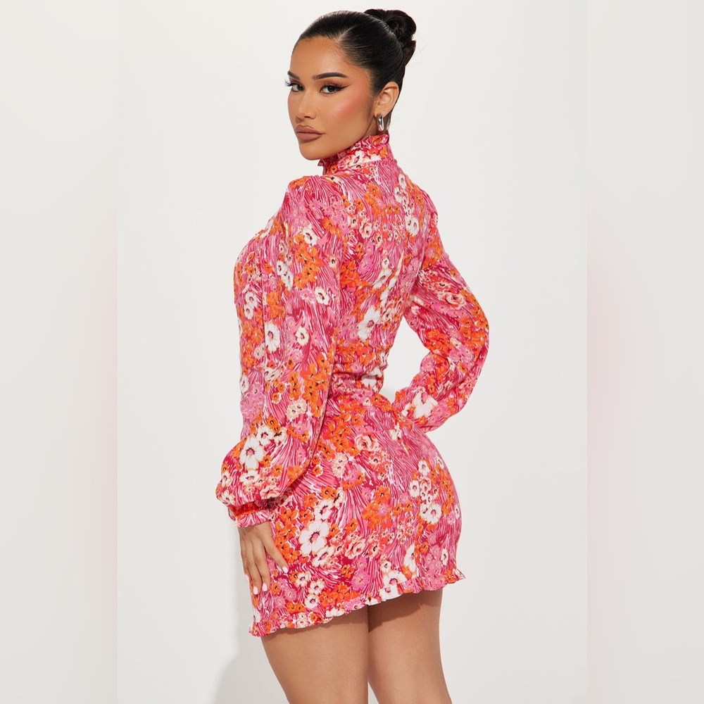 Fashion Nova NWT Elisa Mini Dress Floral Fuchsia/combo Size XL - Picture 2 of 7
